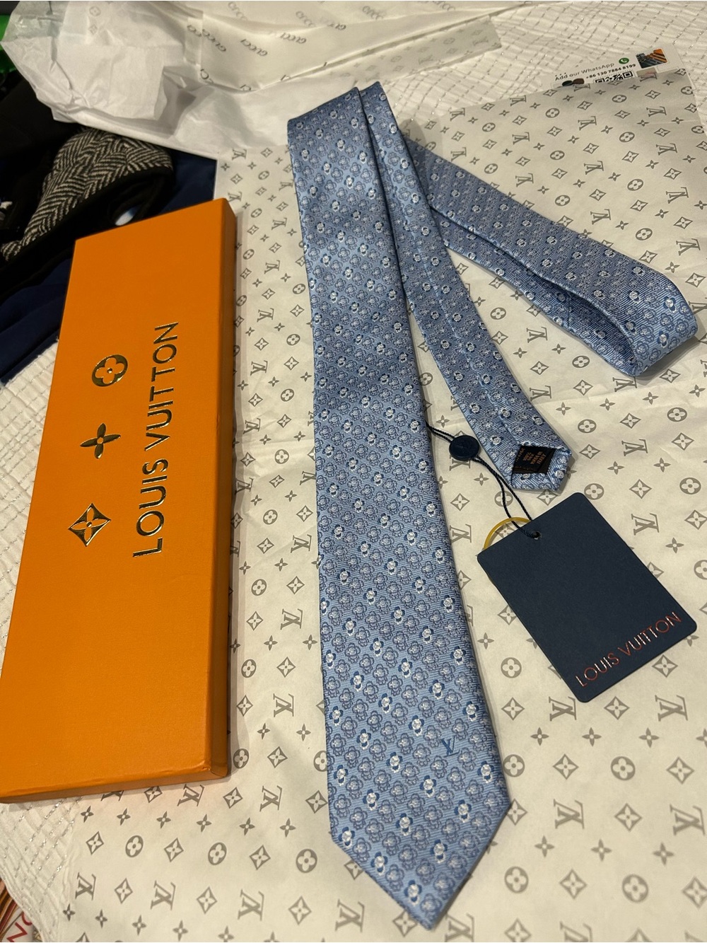 Louis Vuitton Light Blue Silk Geometric Motif Tie